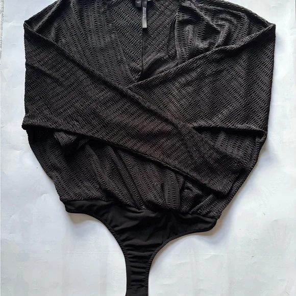 Dynamite Black Textured Surplice Bodysuit - Picture 5 of 5